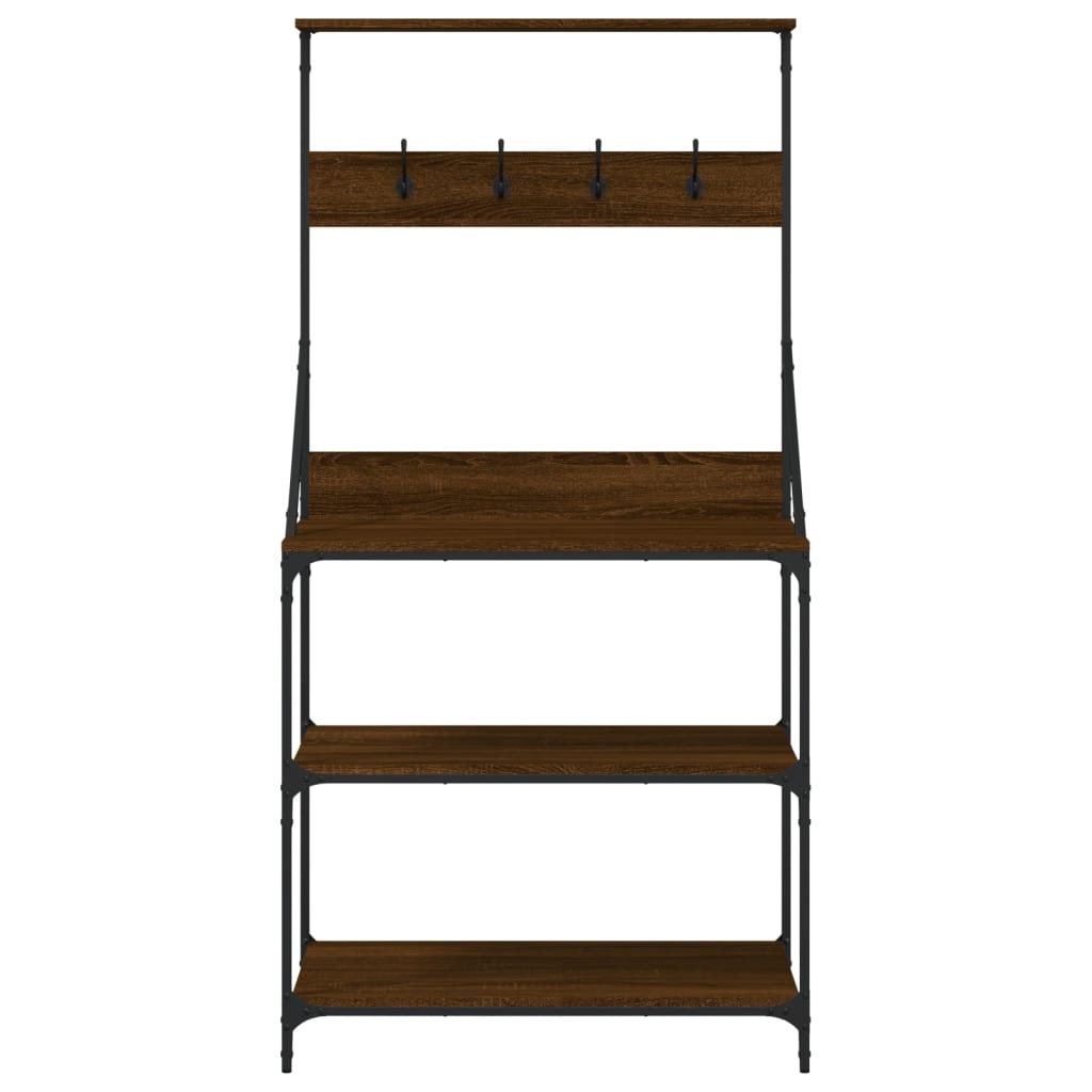 Baker's Rack with Hooks 4-Tier Brown Oak Engineered Wood